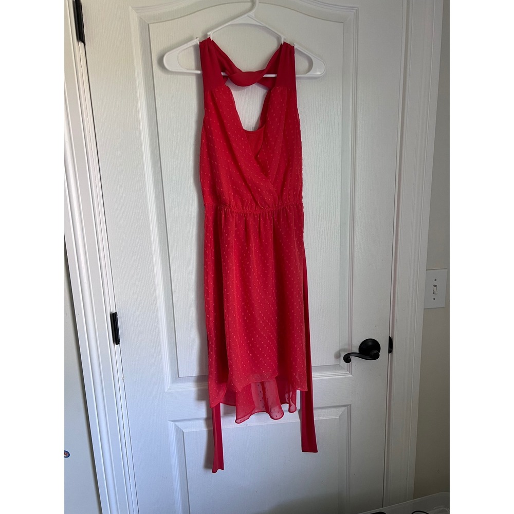 Express Red Clip Dot‎ High-Low Dress Sleeveless Surplice V-Neck Elastic Waist S